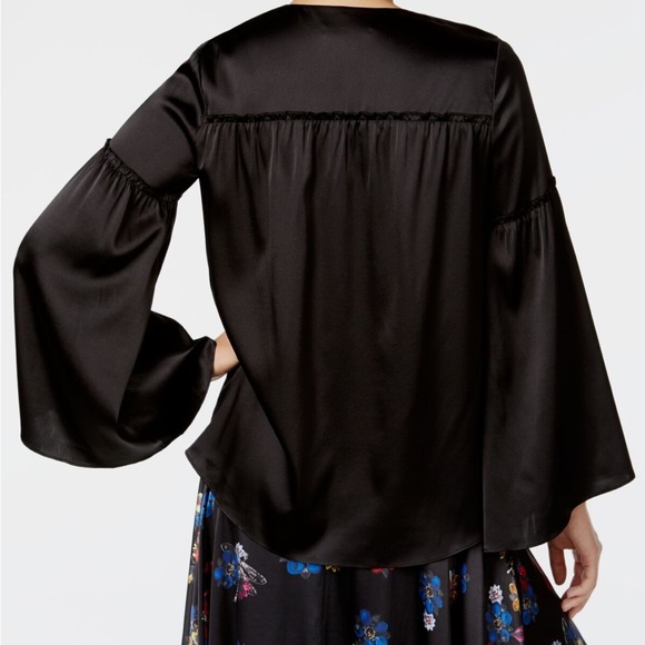 Catherine Malandrino Black Silk Bell Sleeve Peasant Blouse Size Small - Picture 2 of 6